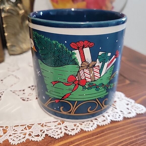 Vintage Christmas Geese Sleigh Gift Mug Cup Potpourri Press 1987 Cottage Grandma - Picture 2 of 12